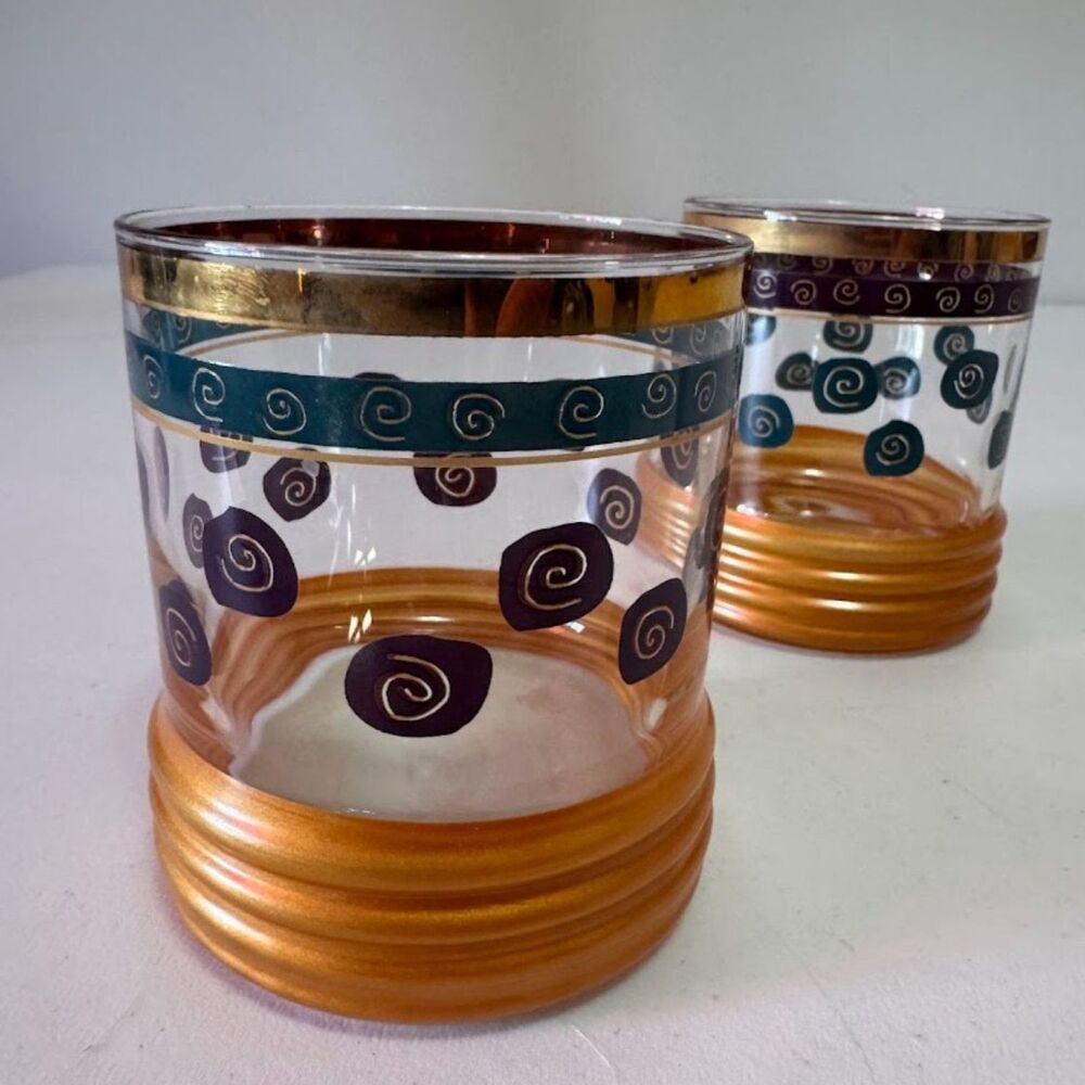 2 Vintage Sakura Sango Sue Zipkin DOF Rocks Glasses Polished Gold Rims MCM